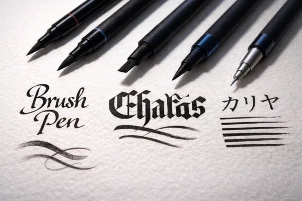 Feutres calligraphie, brush pen, pointe biseautée, liner, comparaison outils.