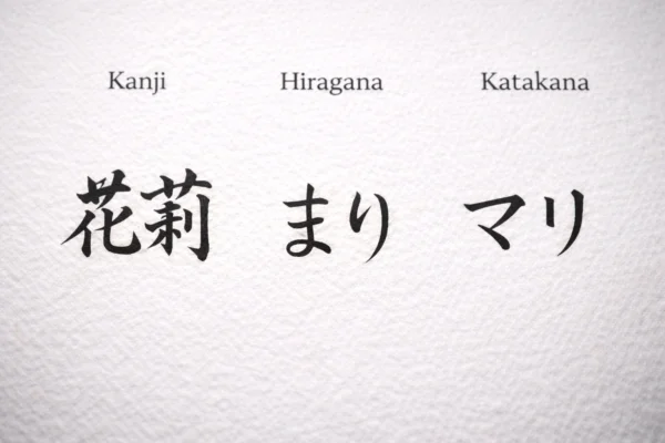 Calligraphie japonaise, kanji, hiragana, katakana, pinceau, encre, papier washi.