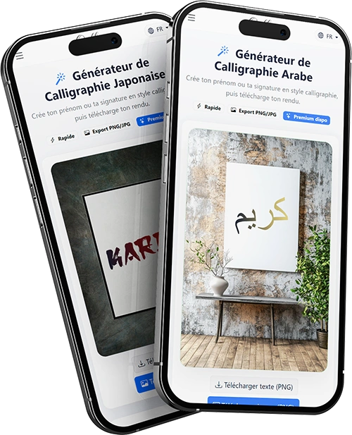 Générateur calligraphie arabe, création prénom, styles variés, téléchargement haute qualité.